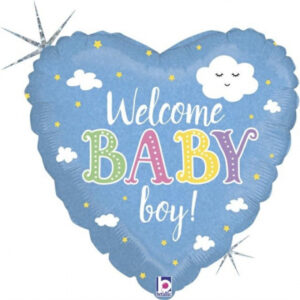Balónek foliový Welcome baby boy modré srdce ALBI