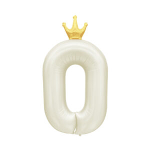 Balónek fóliový 82 cm světle krémový s korunkou číslo 0 Albi