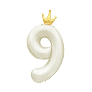 Balónek fóliový 82 cm světle krémový s korunkou číslo 9 Albi