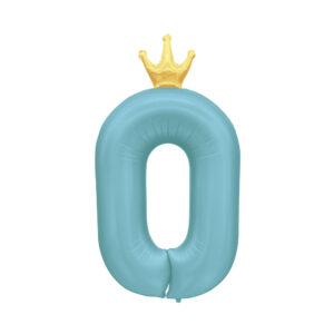 Balónek fóliový 82 cm světle modrý s korunkou číslo 0 Albi