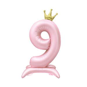 Balónek fóliový Stojící číslo 9 s korunkou světle růžové 82 cm Albi