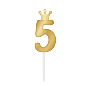 Svíčka dortová zlatá s korunkou číslo 5 Albi