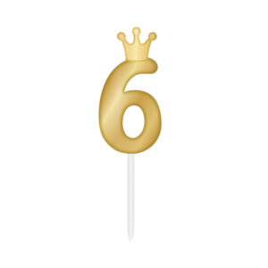 Svíčka dortová zlatá s korunkou číslo 6 Albi