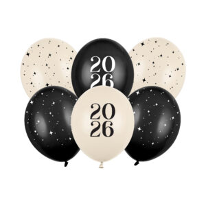 Balónky latexové Happy New Year 2026 krémovo-černé 6 ks Albi
