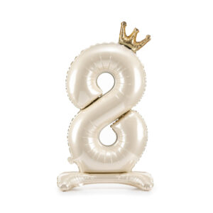 Balónek fóliový Stojící číslo s korunkou krémová 84 cm - Číslice 8 Albi