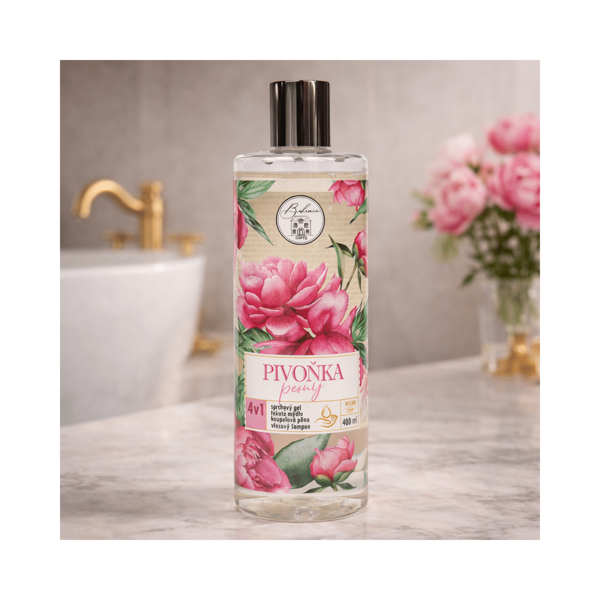 4v1 sprchový gel - Pivoňka 400 ml Mediabox - Obrázek 2
