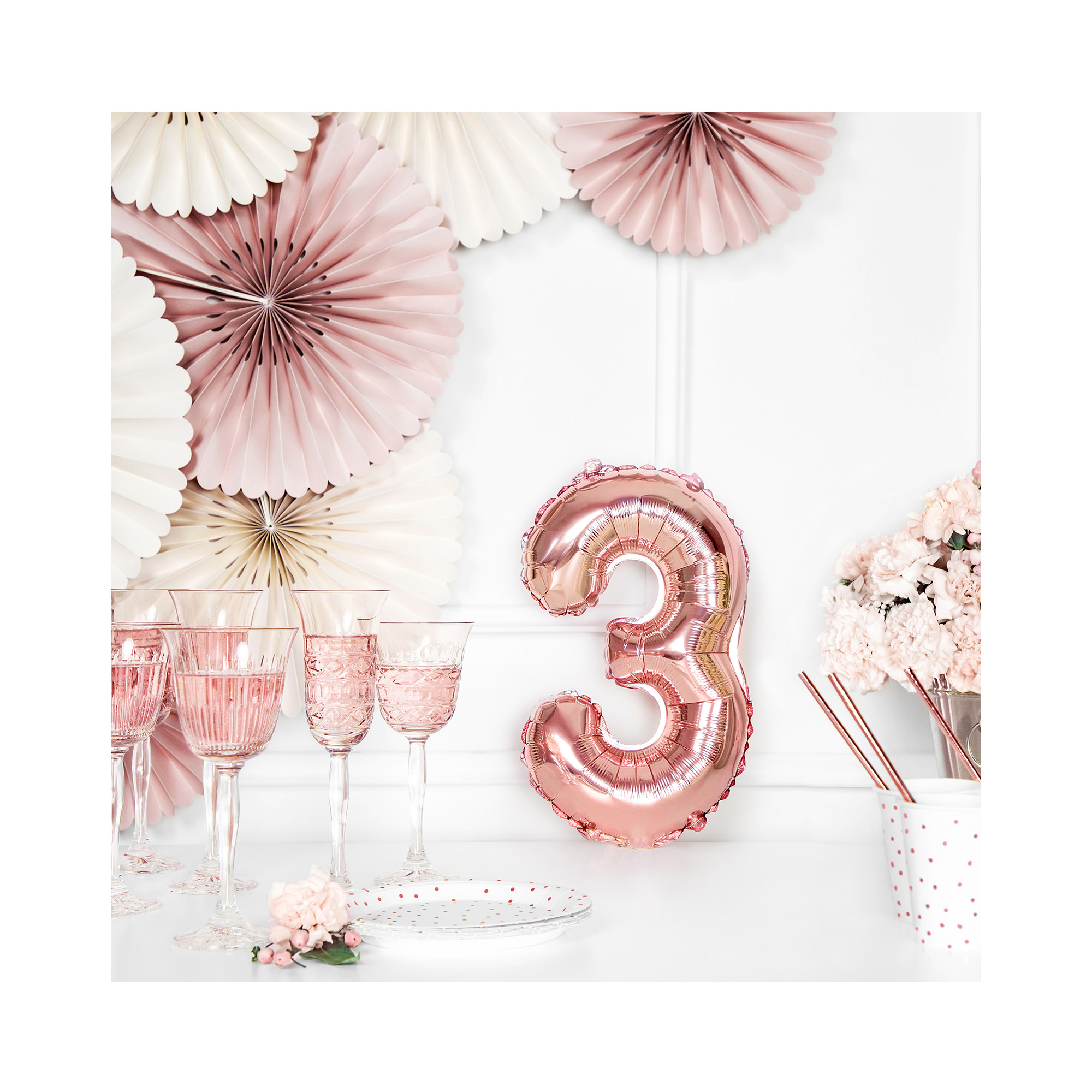 Balónek fóliový 35 cm rose gold číslo 3 Albi - Obrázek 3