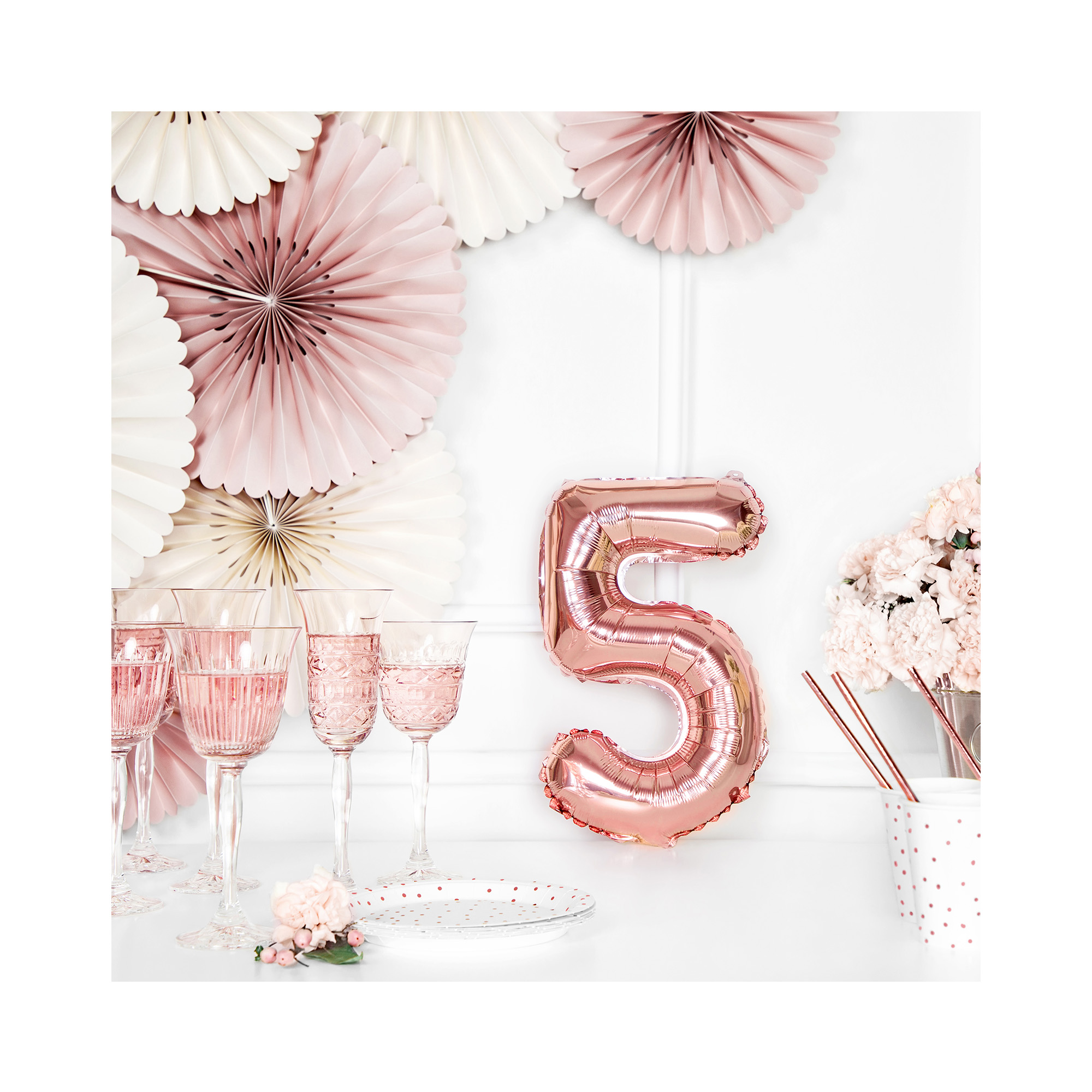 Balónek fóliový 35 cm rose gold číslo 5 Albi - Obrázek 3