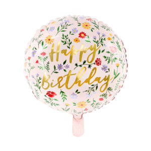 Balónek fóliový Happy Birthday Kolo luční kvítí světle růžový Albi